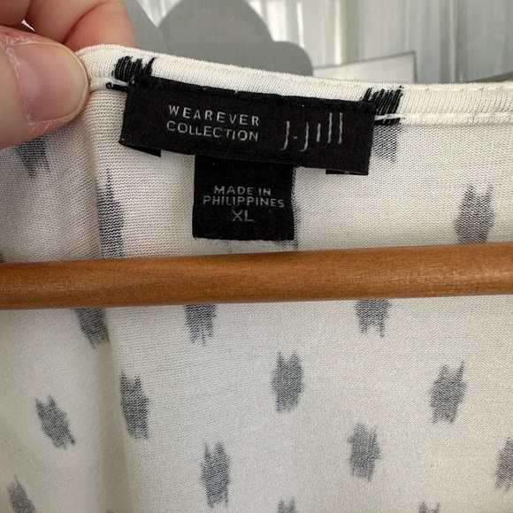 J Jill Wearever Collection White Black Dots Tunic Top XL 3/4 Sleeve Round Neck - Picture 4 of 8